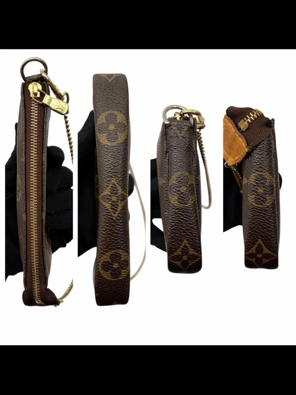 Louis Vuitton Monogram Mini Pochette in Brown with Gold Chain Strap